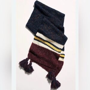 Free People Rugby Stripe Tassel Scarf Speckled Blue Red White Navy NWOT